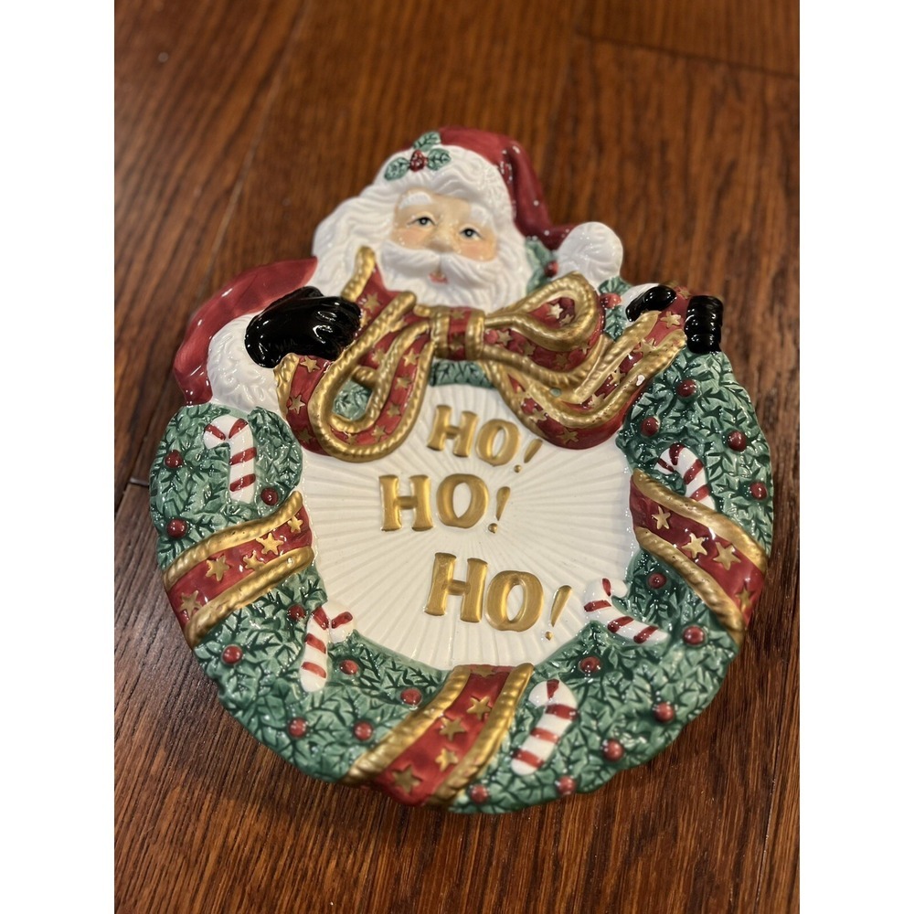 Fitz and Floyd Essentials Santa Wreath Christmas Canape Cookie Plate
